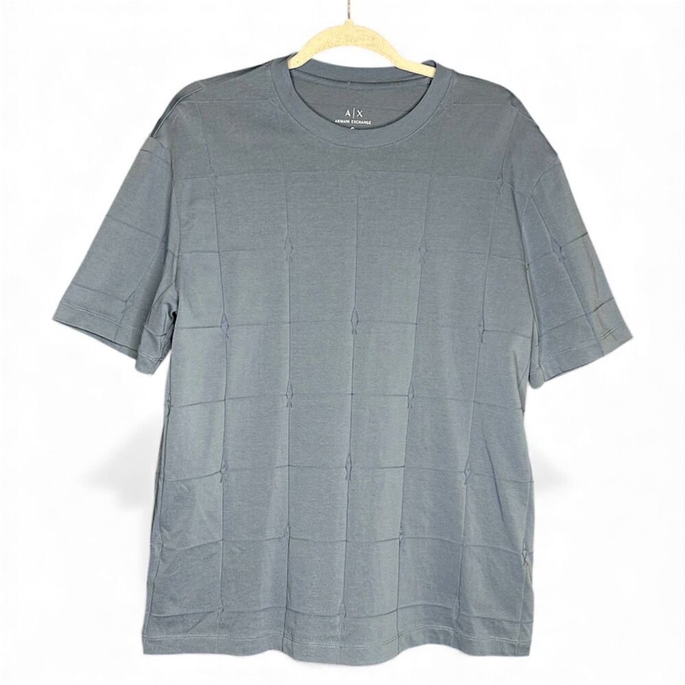 Armani Exchange Mens Slate Blue Ribbed Cotton Crew Neck Tee Sz S‎ Regular+ ASV